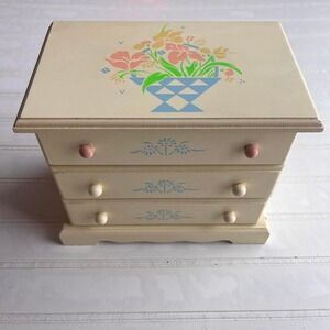 Vintage Floral Cream and pink wooden jewelry box